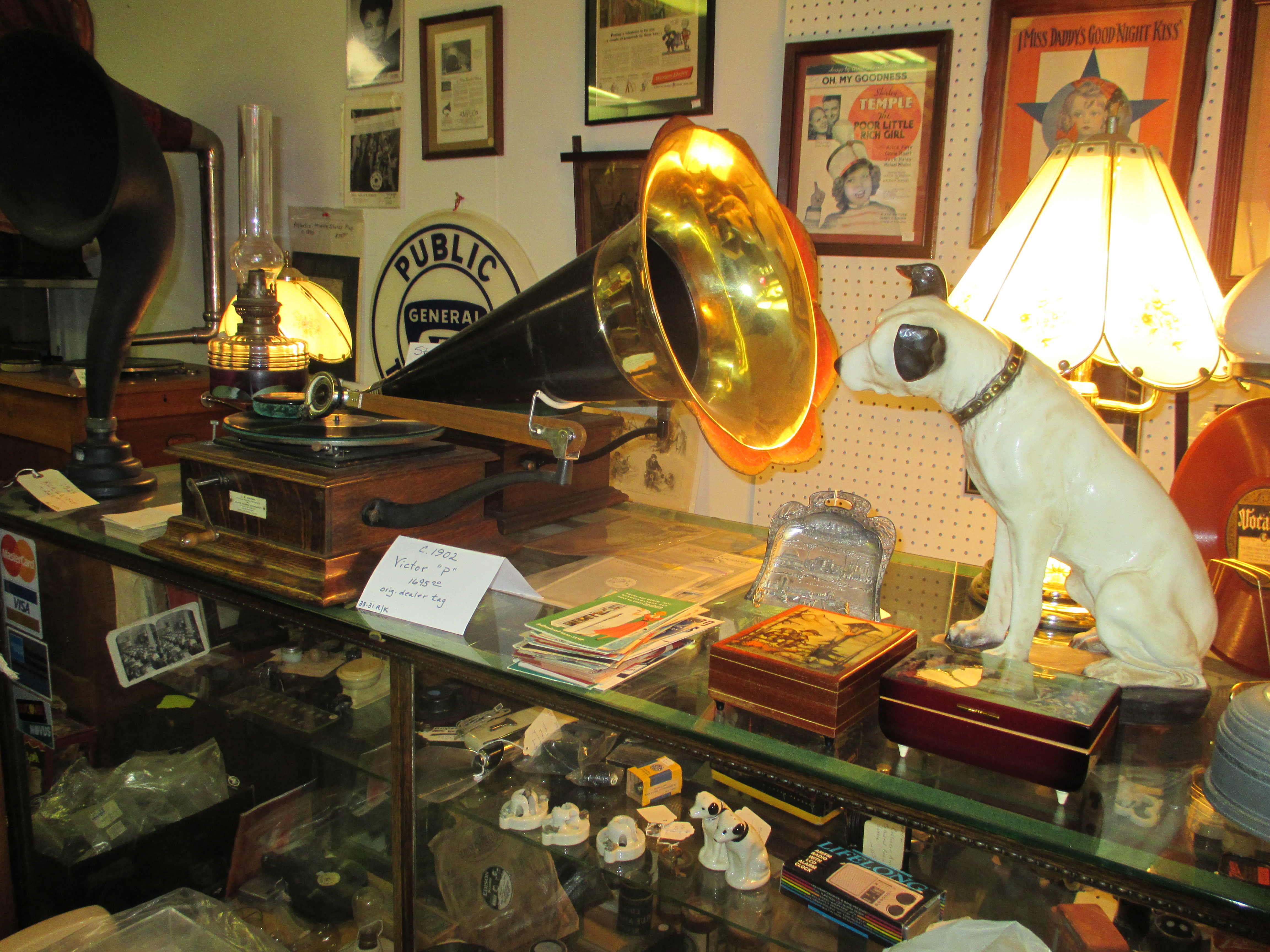 1902 Victor P gramophone pre-dog front mount brass bell horn $1695, RARE original dealer tag